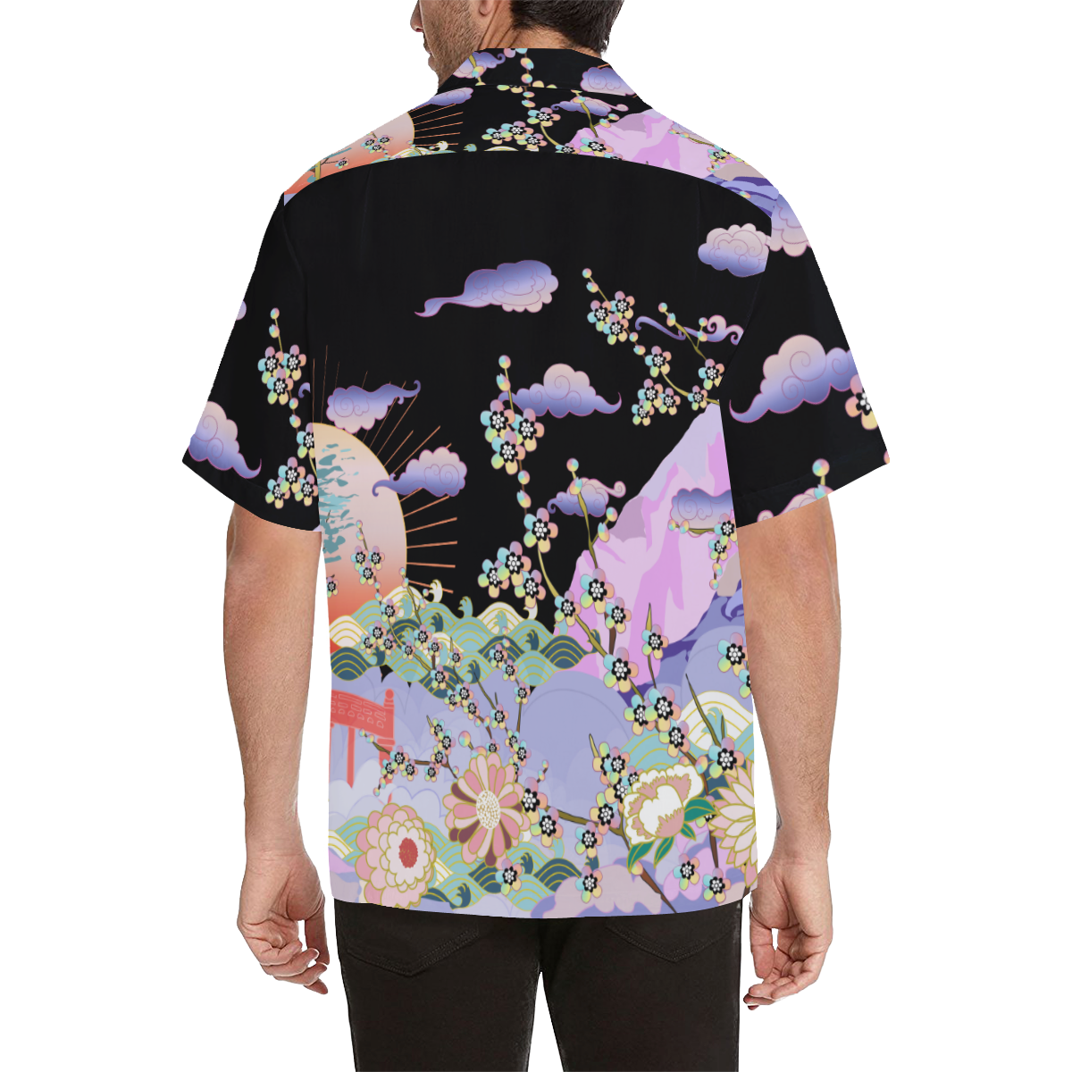 Japanese Garden Black Hawaiian Shirt (Model T58)