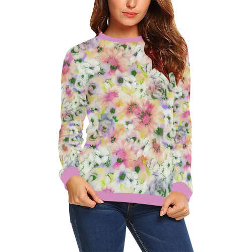 pretty spring floral All Over Print Crewneck Sweatshirt for Women (Model H18)