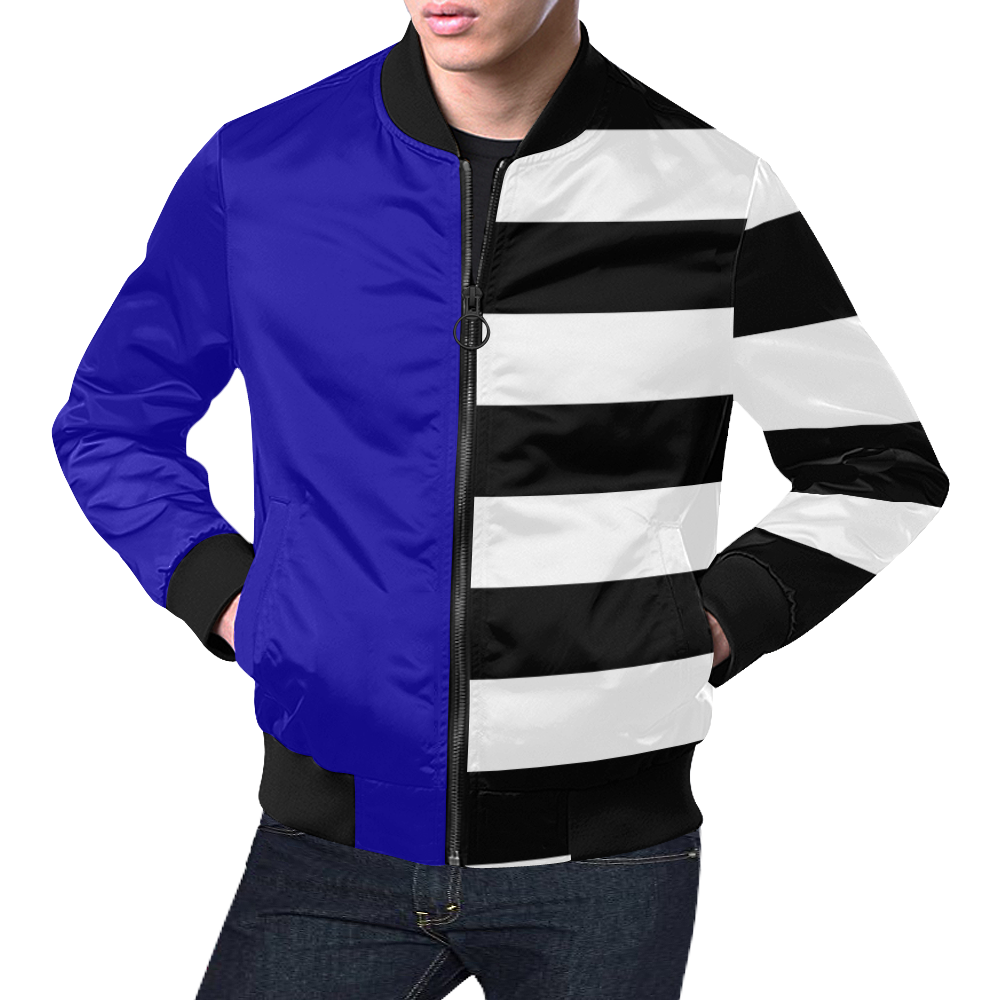 Blue and Stripes Mixed Print All Over Print Bomber Jacket for Men (Model H19)