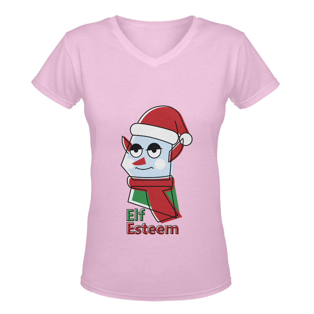 Elf Esteem CHRISTMAS LIGHT PINK Women's Deep V-neck T-shirt (Model T19)