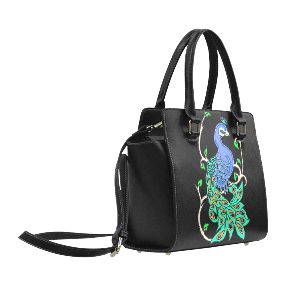Pretty Peacock Black Classic Shoulder Handbag (Model 1653)
