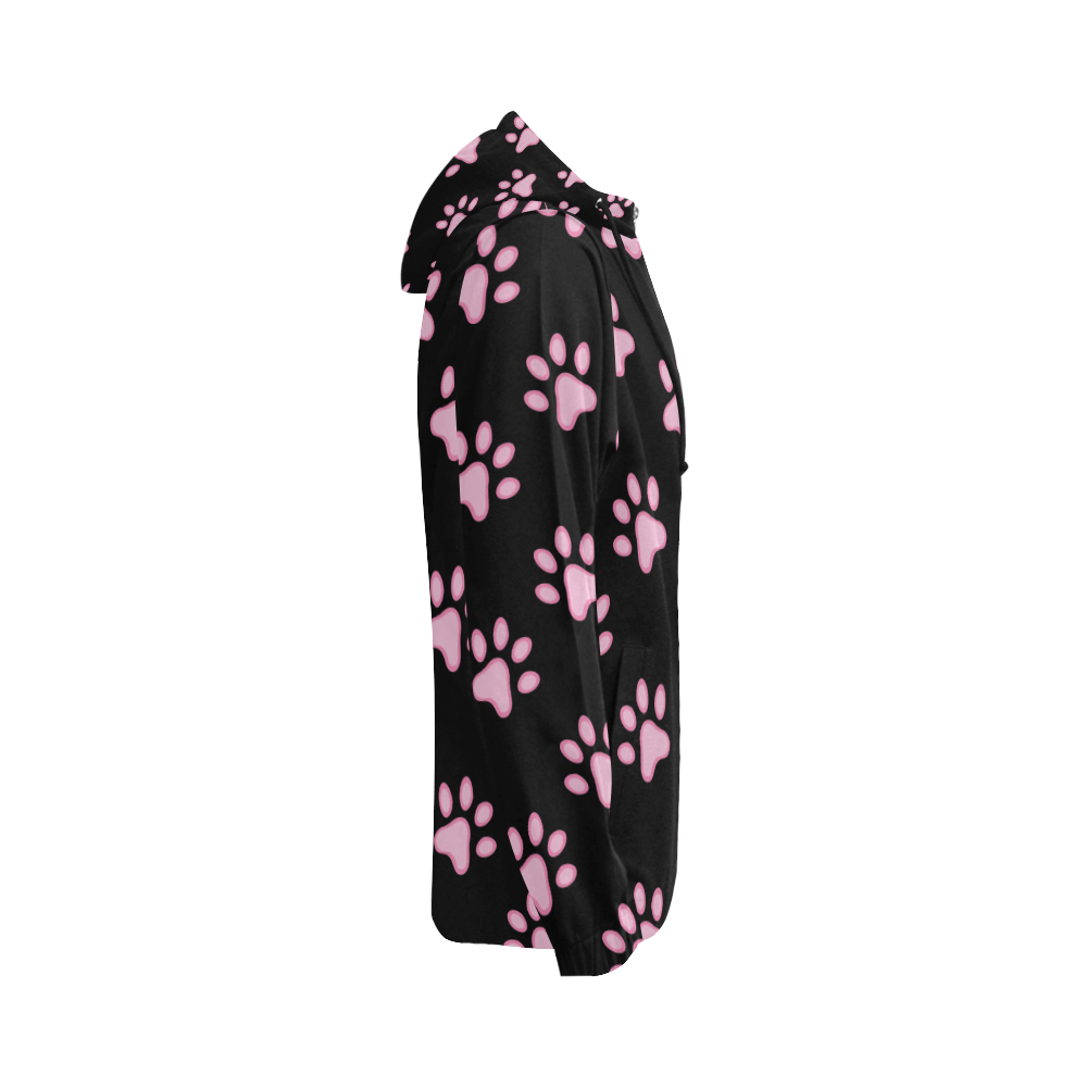 Pink Paw Prints All Over Print Full Zip Hoodie for Women (Model H14)