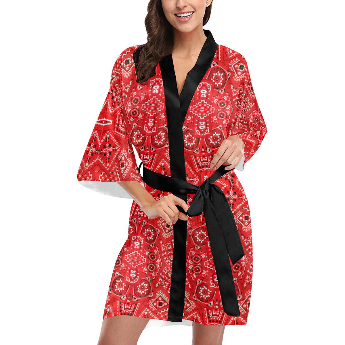 Bandana Squares Pattern Kimono Robe