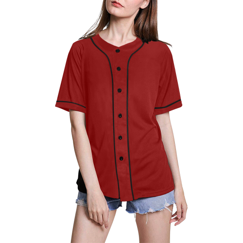 color dark red All Over Print Baseball Jersey for Women (Model T50)