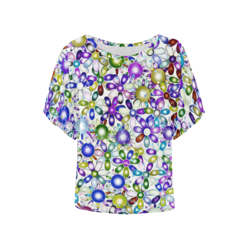 Vivid floral pattern 4181B by FeelGood Women's Batwing-Sleeved Blouse T shirt (Model T44)