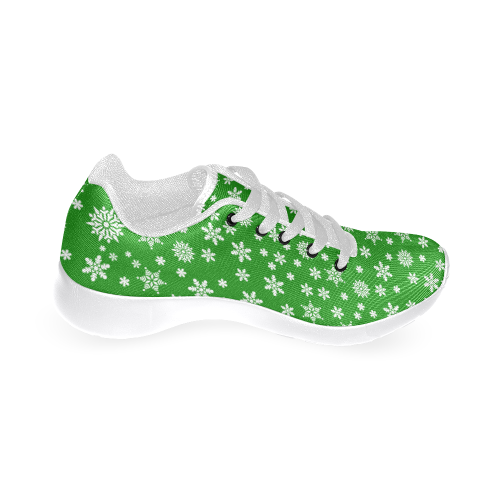 Christmas White Snowflakes on Green Women’s Running Shoes (Model 020)