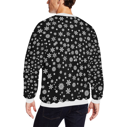 Christmas White Snowflakes on Black All Over Print Crewneck Sweatshirt for Men/Large (Model H18)