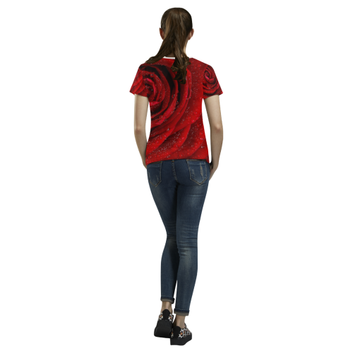 Red rosa All Over Print T-shirt for Women/Large Size (USA Size) (Model T40)