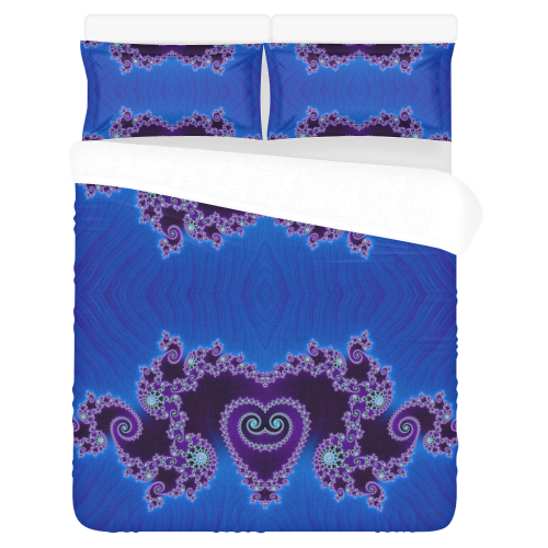 Blue Hearts and Lace Fractal Abstract 2 3-Piece Bedding Set