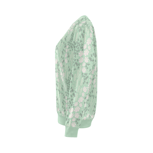 Mint Floral Pattern All Over Print Crewneck Sweatshirt for Women (Model H18)