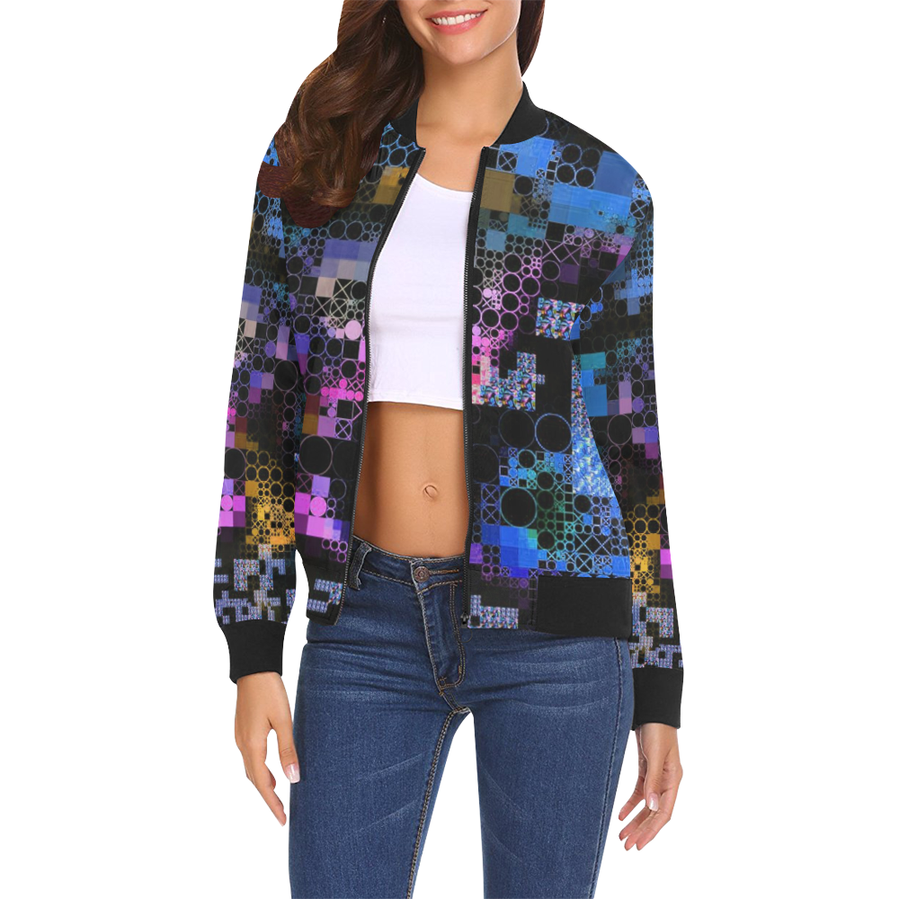 funny mix of shapes 1B by JamColors All Over Print Bomber Jacket for Women (Model H19)
