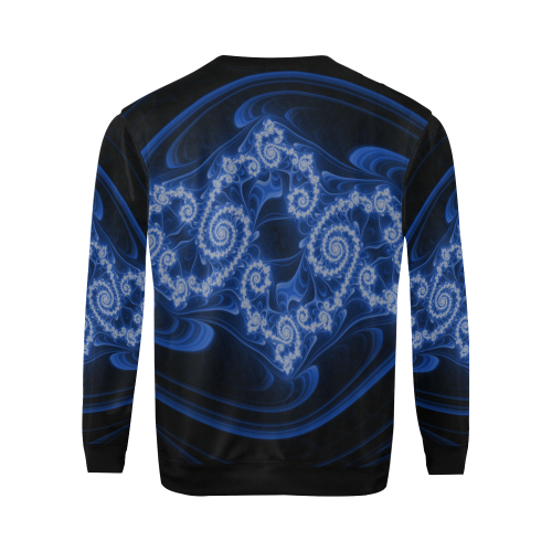 Delicate Blue White Lace Fractal Abstract All Over Print Crewneck Sweatshirt for Men/Large (Model H18)