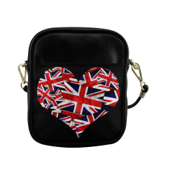 Union Jack British UK Flag Heart Black Sling Bag (Model 1627)