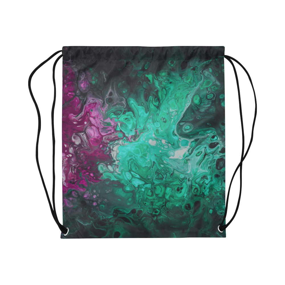 Fantasy Swirl Green Purple. Large Drawstring Bag Model 1604 (Twin Sides)  16.5"(W) * 19.3"(H)