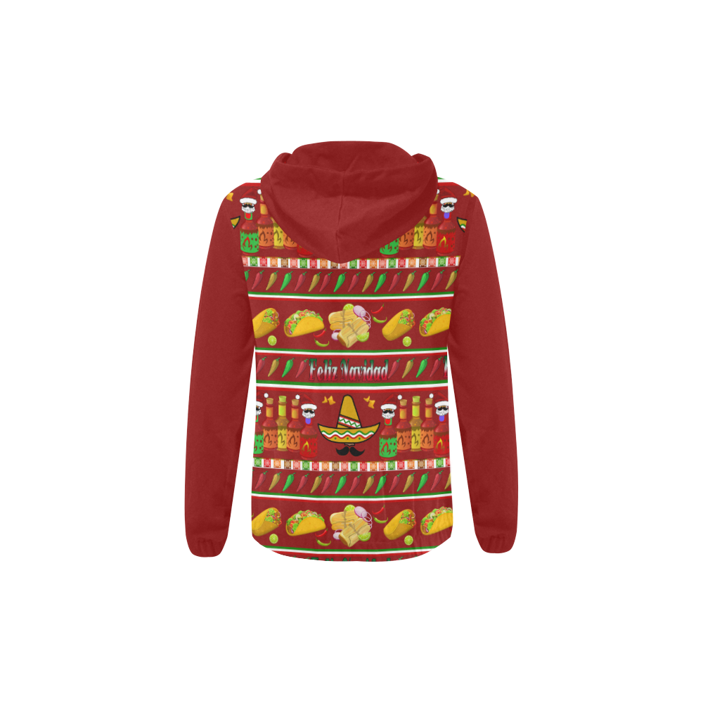 Feliz Navidad Ugly Sweater (Vest Style) Red All Over Print Full Zip Hoodie for Kid (Model H14)