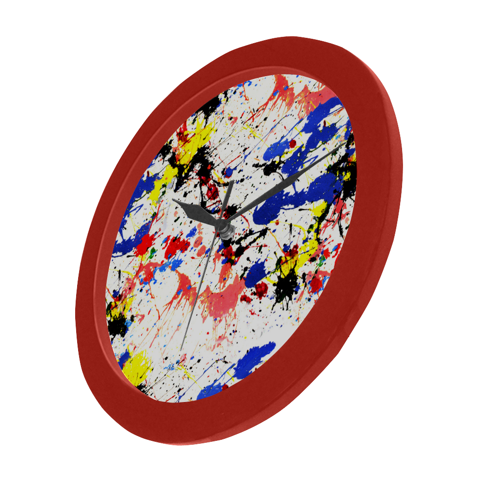 Blue and Red Paint Splatter Red Circular Plastic Wall clock