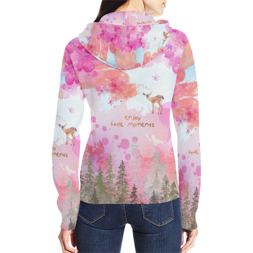 Little Deer in the Magic Pink Forest All Over Print Full Zip Hoodie for Women (Model H14)