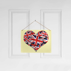 Union Jack British UK Flag Heart Yellow Metal Tin Sign 16"x12"
