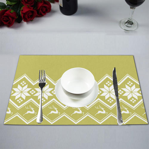 Christmas Reindeer Snowflake Gold Placemat 12’’ x 18’’ (Set of 2)