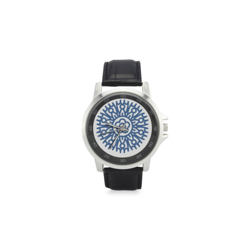 mandala indigo chakra, adjnia atrae la capacidad de pensar y tomar decisiones en tu vida, Unisex Stainless Steel Leather Strap Watch(Model 202)