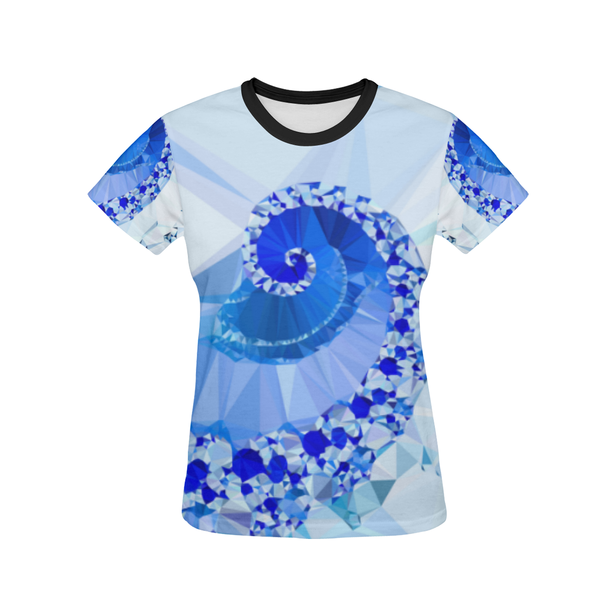 Blue White Geometric Fractal Art All Over Print T-shirt for Women/Large Size (USA Size) (Model T40)