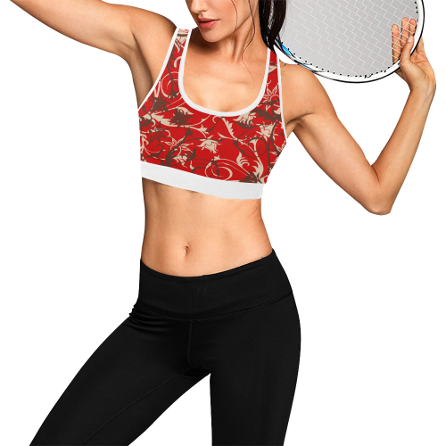plants and flowers red Women's All Over Print Sports Bra (Model T52)