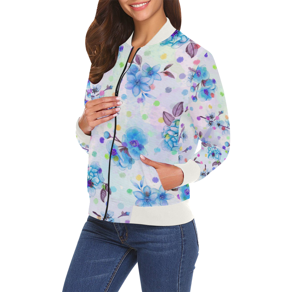 Watercololor Pink Blossoms Wallpaper Trend 2 All Over Print Bomber Jacket for Women (Model H19)