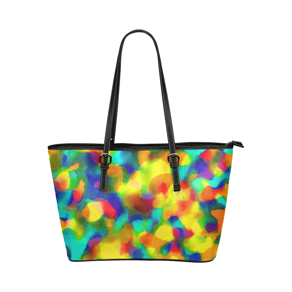 Colorful watercolors texture Leather Tote Bag/Large (Model 1651)