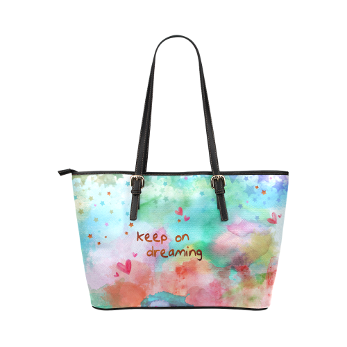 KEEP ON DREAMING - rainbow Leather Tote Bag/Small (Model 1651)