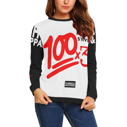 100x3 (white black) All Over Print Crewneck Sweatshirt for Women (Model H18)