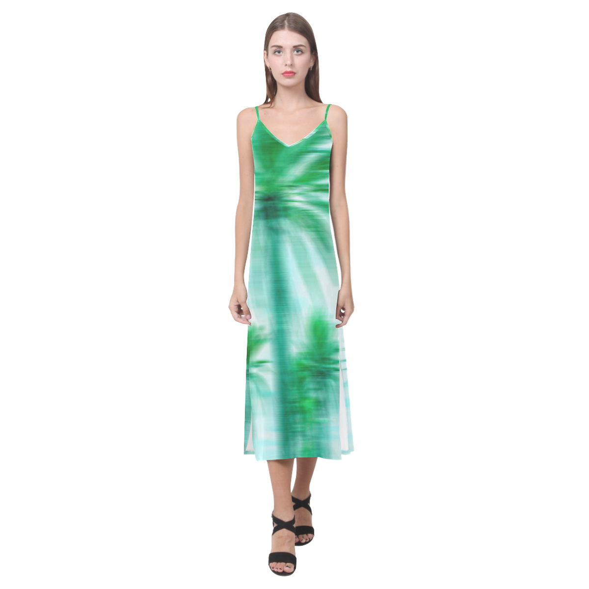 Palm Beach V-Neck Open Fork Long Dress(Model D18)