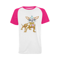 Punk Rock Sugar Skull Dog Pink Men's Raglan T-shirt Big Size (USA Size) (Model T11)
