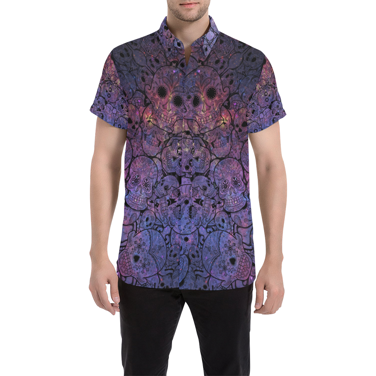 Cosmic Sugar Skulls Men's All Over Print Short Sleeve Shirt/Large Size (Model T53)