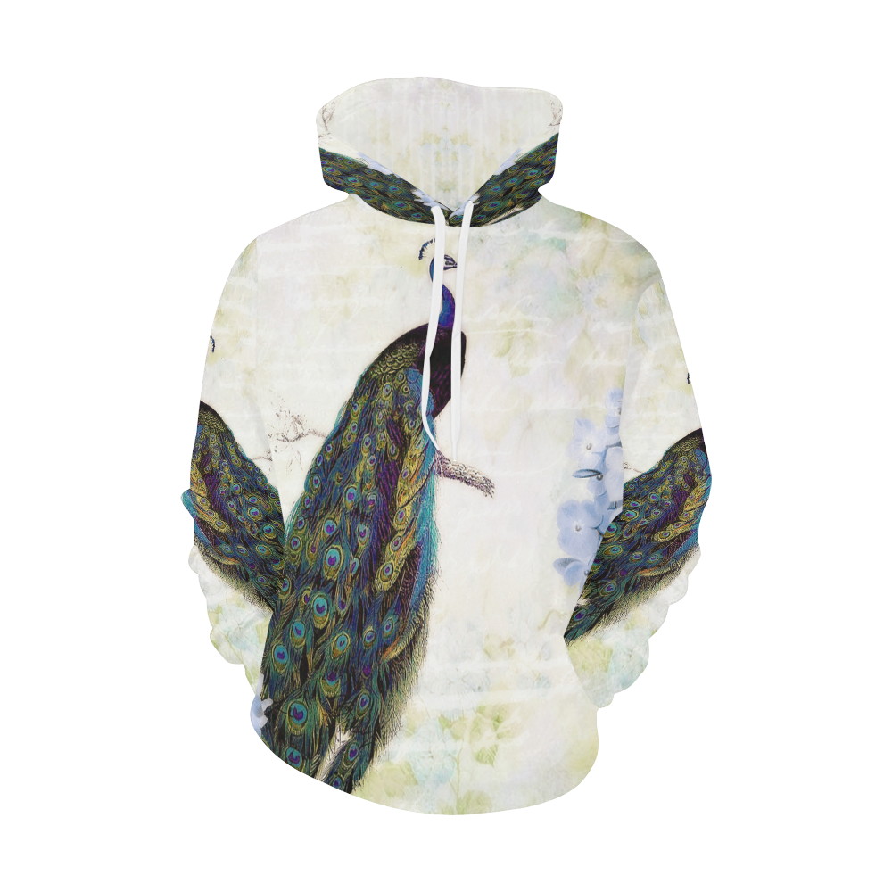 blue peacock and hydrangea All Over Print Hoodie for Men/Large Size (USA Size) (Model H13)