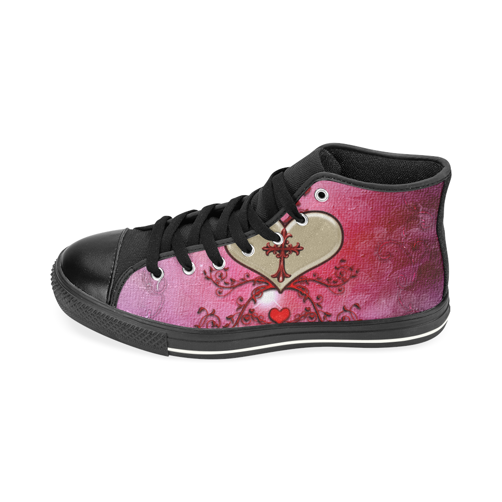 Wonderful heart with cross High Top Canvas Women's Shoes/Large Size (Model 017)