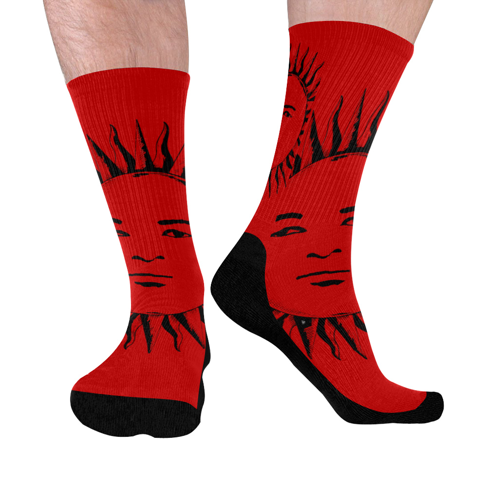 GOD Men Mid Socks Red & Black Mid-Calf Socks (Black Sole)