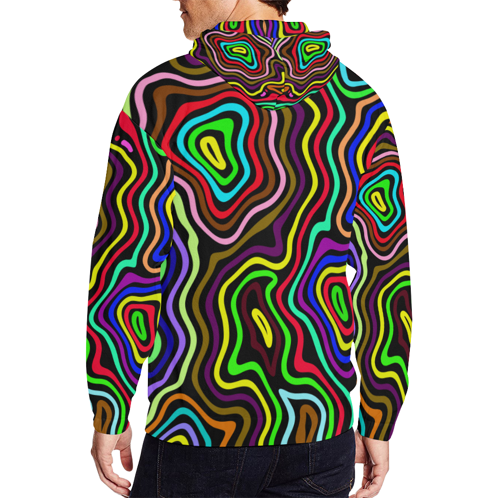 Multicolored Wavy Line Pattern All Over Print Full Zip Hoodie for Men (Model H14)