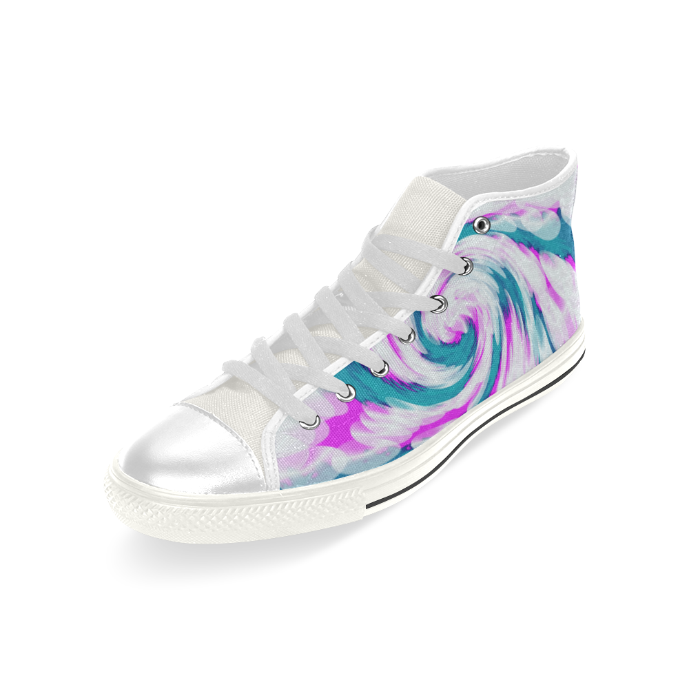 Turquoise Pink Tie Dye Swirl Abstract Men’s Classic High Top Canvas Shoes (Model 017)