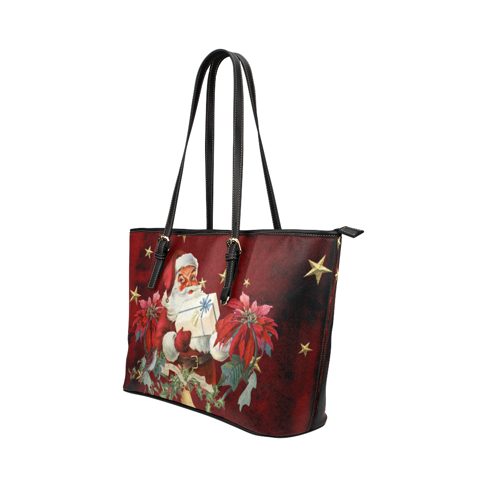 Santa Claus with gifts, vintage Leather Tote Bag/Small (Model 1651)