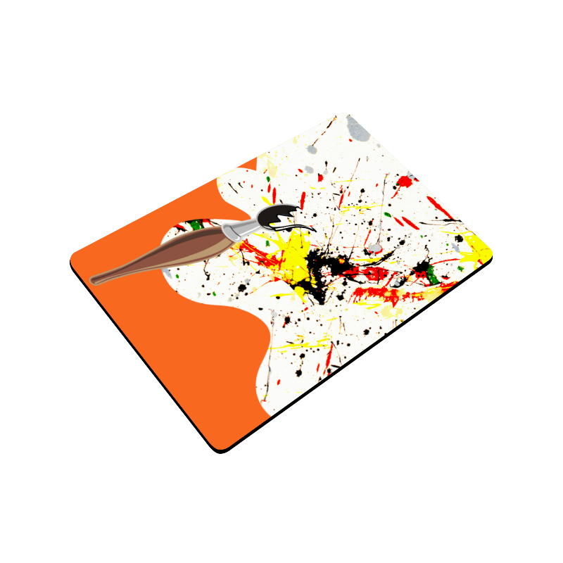 Paint Splatter with Artists Paint Brush on Orange Doormat 24"x16"