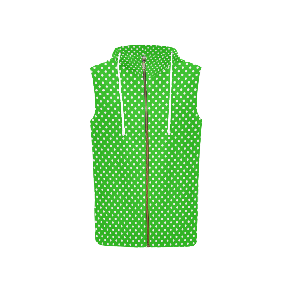 Green polka dots All Over Print Sleeveless Zip Up Hoodie for Women (Model H16)