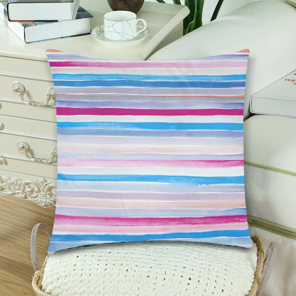 Watercolor Horizontal Stripes Custom Zippered Pillow Cases 18"x 18" (Twin Sides) (Set of 2)