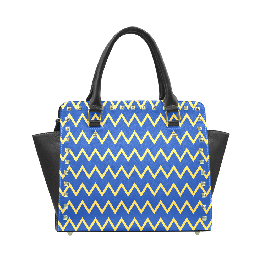 Chevron Jaune/Bleu Rivet Shoulder Handbag (Model 1645)