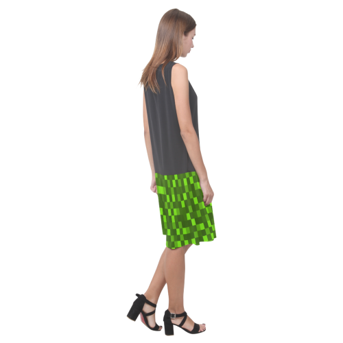 Fun Green Pixel Pattern Design Sleeveless Splicing Shift Dress(Model D17)