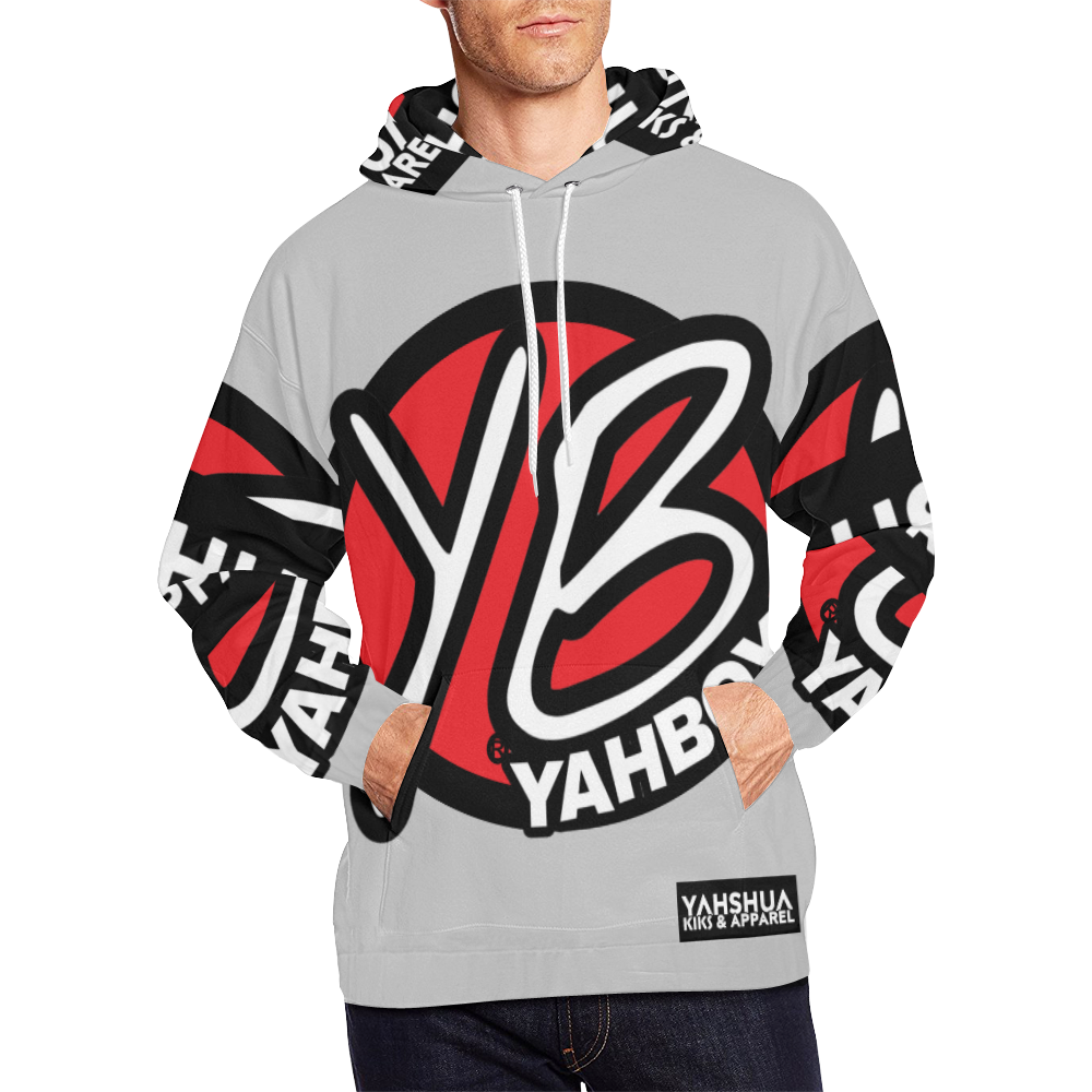 YahBoy Official Logo Light Gray All Over Print Hoodie for Men/Large Size (USA Size) (Model H13)
