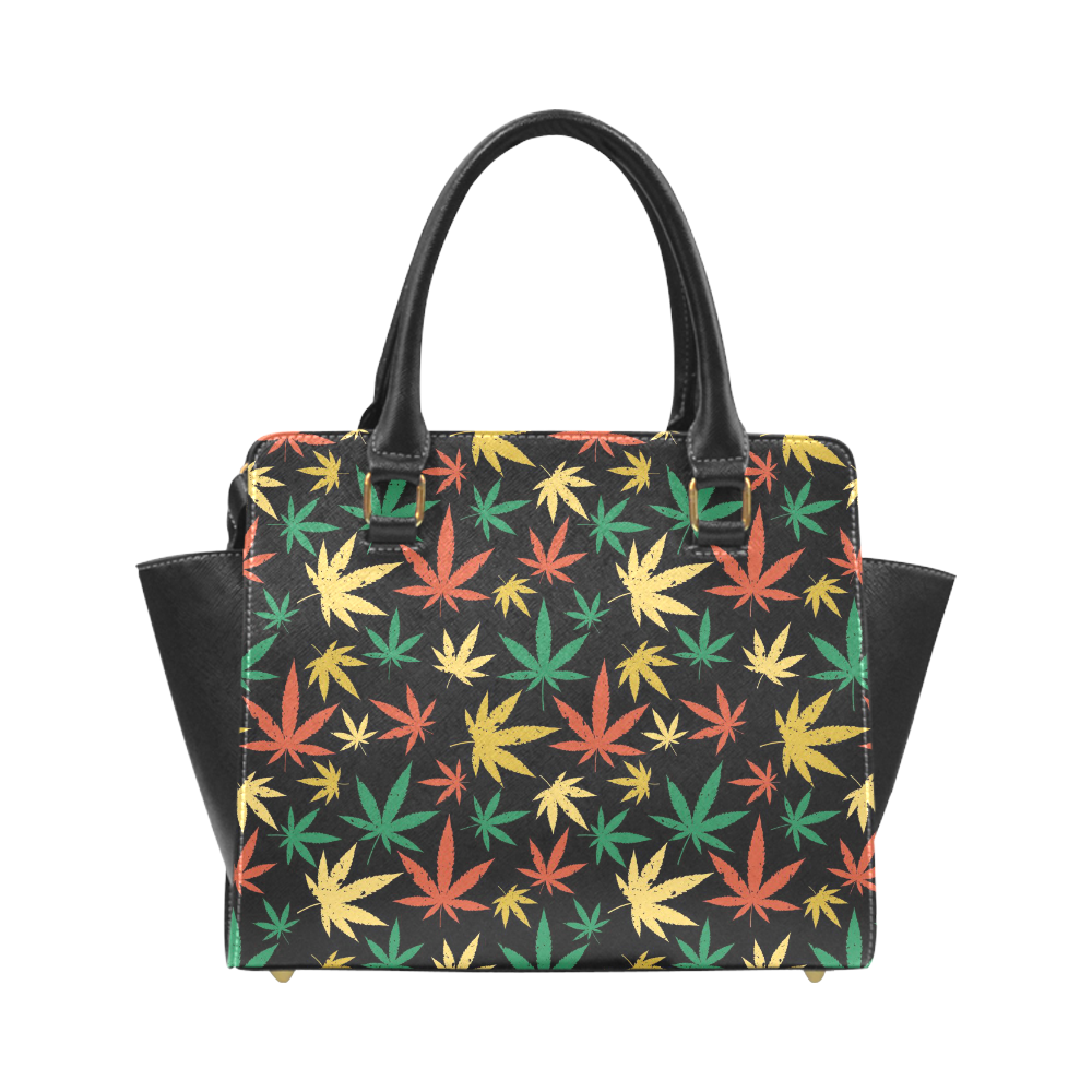 Cannabis Pattern Rivet Shoulder Handbag (Model 1645)
