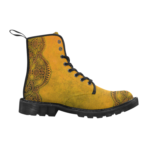 Distress Leather And Lace Pear (Yellow) Martin Boots for Women (Black) (Model 1203H)