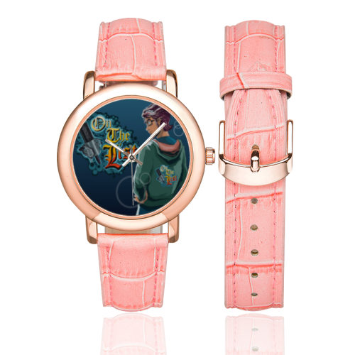 On The List Eddie Warner Logo Jacket Pink Girl's Watch Women's Rose Gold Leather Strap Watch(Model 201)