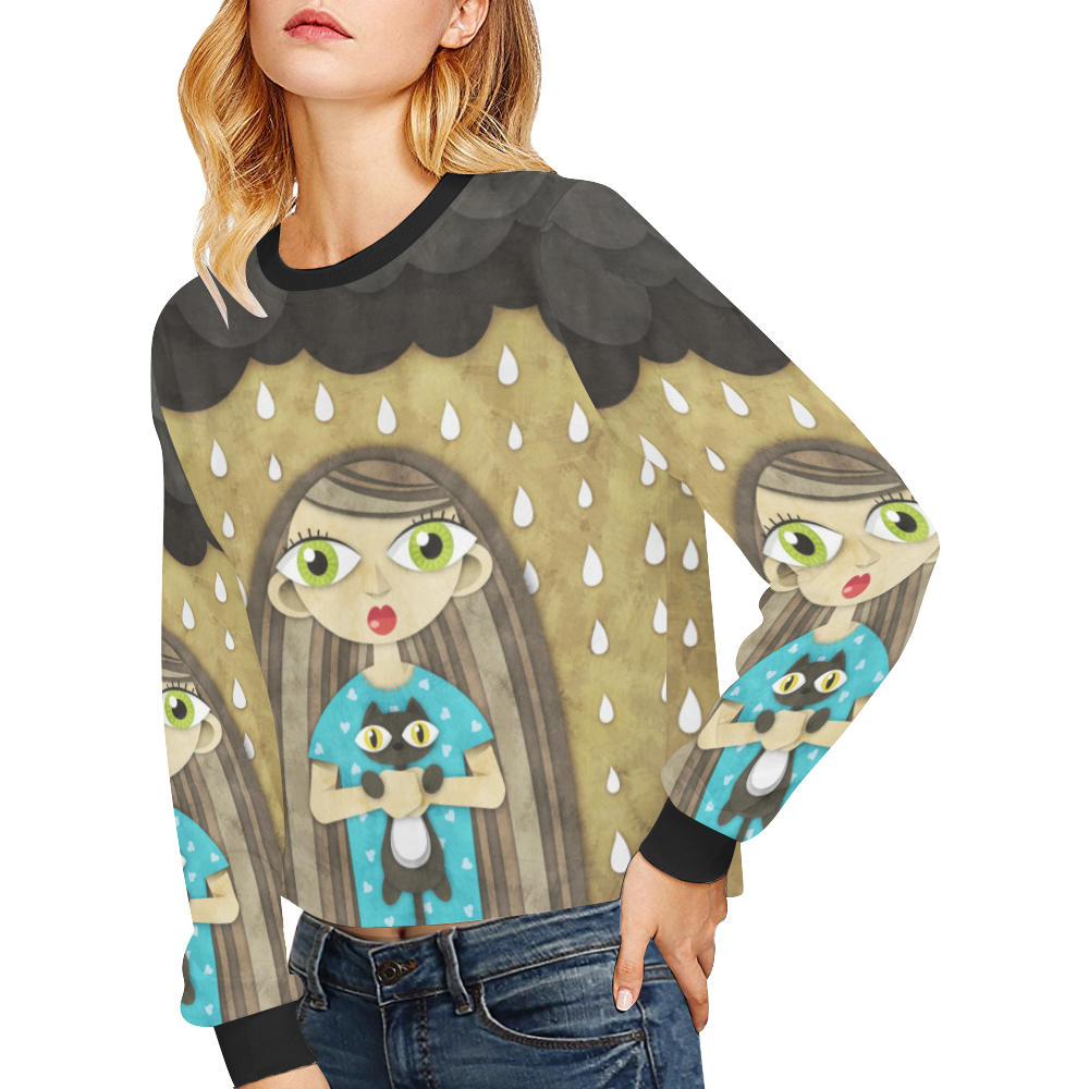 We Love Rain Crop Pullover Sweatshirts for Women (Model H20)