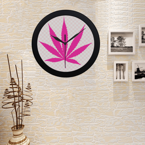 Pot Leaf Clock - Pink Circular Plastic Wall clock